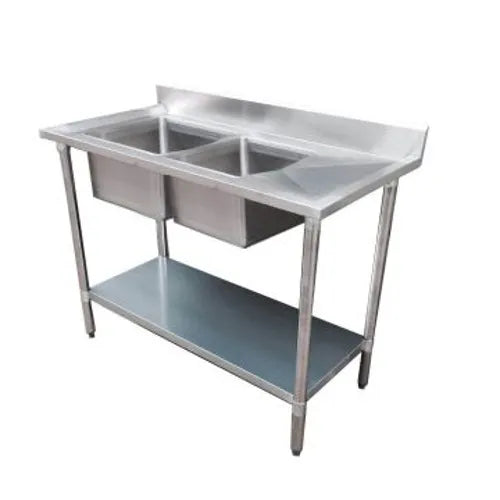 Modular Economic 304 Grade SS Centre Double Sink Bench 1200x600x900 with two 400x400x250 sinks 1200-6-DSBC. - Hospitality Connect