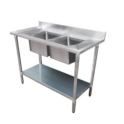 Modular Economic 304 Grade SS Centre Double Sink Bench 1800x600x900 with two 610x400x250 sinks 1800-6-DSBC - Hospitality Connect
