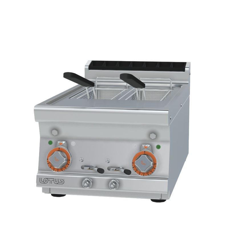 Lotus F2/8T-74ET Electric 8L + 8L Split Tank Benchtop Fryer - Hospitality Connect