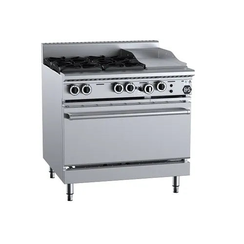 B&S Black Oven with Four Open Burners & 300mm Grill Plate OV-SB4-GRP3. - Hospitality Connect