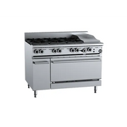 B&S Black Oven with Six Burners & 300mm Grill Plate OV-SB6-GRP3. - Hospitality Connect