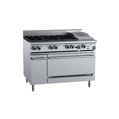 B&S Black Oven with Six Burners & 300mm Grill Plate OV-SB6-GRP3. - Hospitality Connect