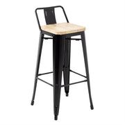 Bolero Bistro High Stool with Backrest Black & Wooden Seat Pad (Pack 4) FB623
