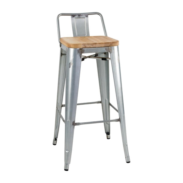 Bolero Bistro High Stool with Backrest Galvanised Steel & Wood Seat Pad (Pack 4) FB627