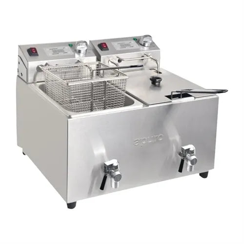 Apuro Twin Tank Twin Basket 8Ltr Countertop FC375-A Fryer with Timer 2x 2.9kW - Hospitality Connect