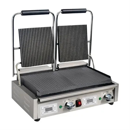 Apuro Double Contact Grill Ribbed Top Plates FC385-A with Timer - Hospitality Connect