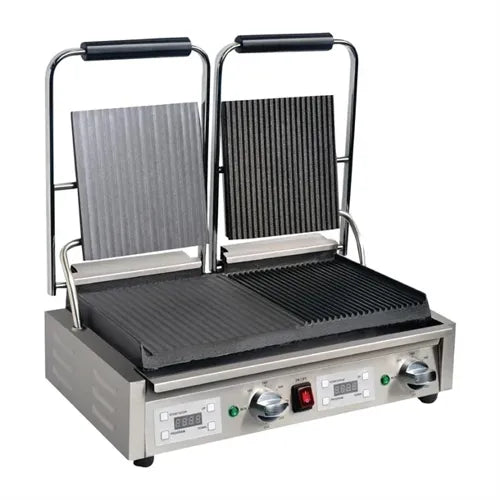 Apuro Double Contact Grill Flat / Ribbed Plates with Timer  FC386-A - Hospitality Connect
