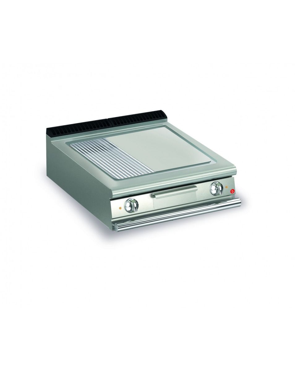 BARON 2 Burner Electric Fry Top With 2/3 Smooth 1/3 Ribbed Mild Steel Plate Q70SFT/E820 - Hospitality Connect