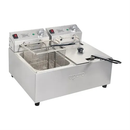 Apuro Twin Tank Twin Basket 2x 5Ltr Countertop Fryer with Timer 2x 2.2kW  FS499-A - Hospitality Connect