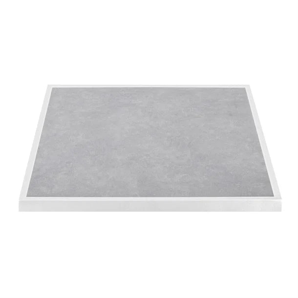 Bolero Light Grey Stone Effect Outdoor Fibre Glass Table Top White Trim - 700mm FU514 - Hospitality Connect