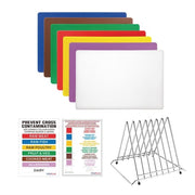 Hygiplas Low Density Chopping Board Set 7 Boards & Steel Rack & Wall Chart