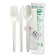 BIOPAK 16.5cm / 6.5" PLA Knife, Fork, Spoon, Napkin, Salt & Pepper Set 250 Units - Hospitality Connect