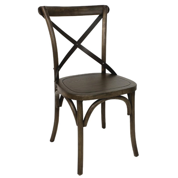 Bolero Wooden Dining Chair with Metal Cross Backrest Walnut Finish (Pack 2) GG658