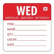 Hygiplas Day of the Week Dissolvable Food Prep Label Wednesday 2'' (Roll 250)