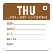Hygiplas Day of the Week Dissolvable Food Prep Label Thursday 2'' (Roll 250)