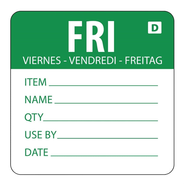 Hygiplas Day of the Week Dissolvable Food Prep Label Friday 2'' (Roll 250)