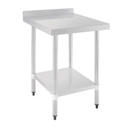 Vogue Stainless Table with splashback St/St - 600x700x900mm 23 1/2x27 1/2x35 1/2" - Hospitality Connect