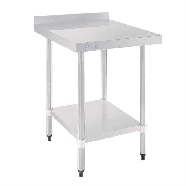 Vogue Stainless Table with splashback with Upstand St/St - 900x700x900mm 35 1/2x27 1/2x35 1/2" - Hospitality Connect
