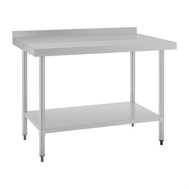 Vogue Stainless Table with splashback St/St - 1200x700x900mm 47 1/4x27 1/2x35 1/2" - Hospitality Connect