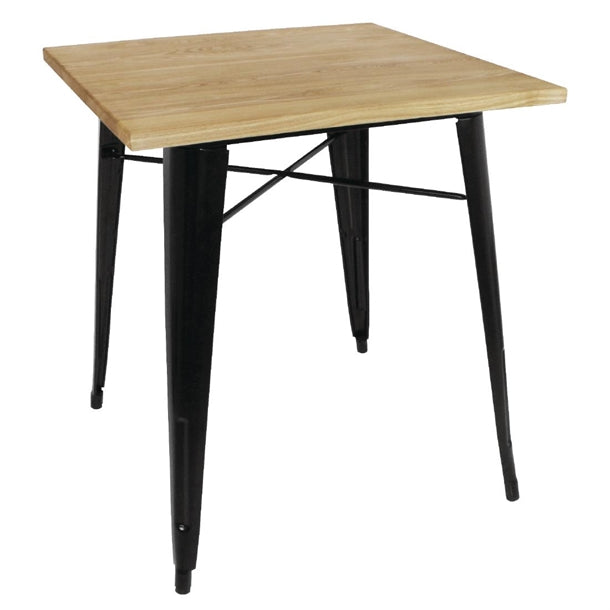 Bolero 700mm Square Steel Bistro Table with Wooden Top (Black) GM631