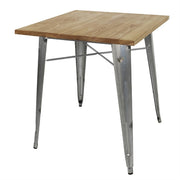Bolero 700mm Square Steel Bistro Table with Wooden Top (Galvanised) GM632