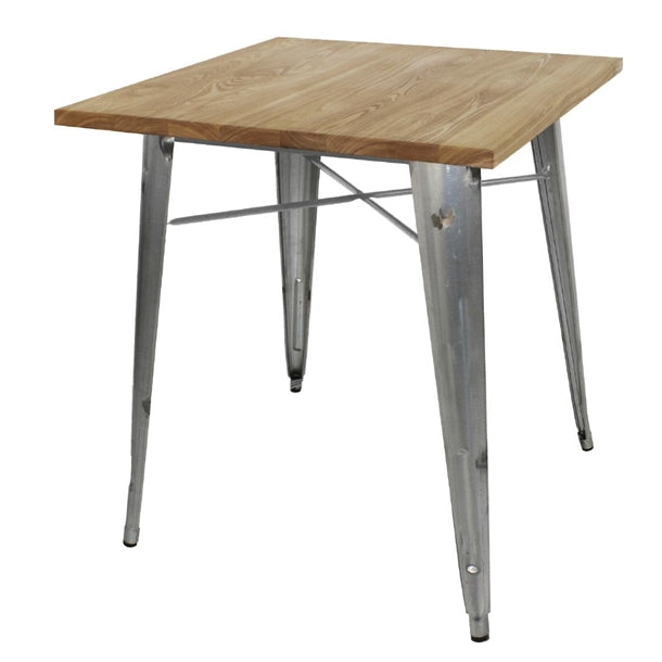 Bolero 700mm Square Steel Bistro Table with Wooden Top (Galvanised) GM632