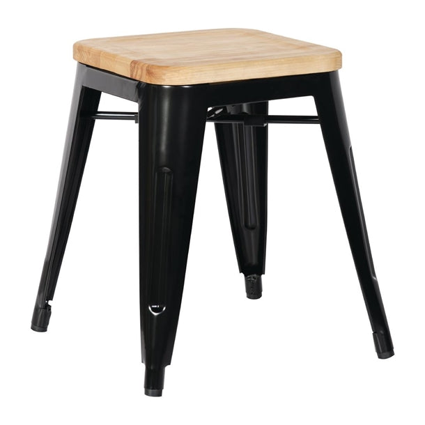 Bolero Steel Bistro Low Stool with Wooden Seatpad (Black) (Pack 4)