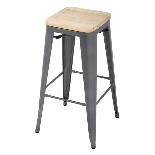 Bolero Bistro High Stool Gun Metal with Wooden Seat Pad (Pack 4) GM639