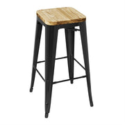 Bolero Steel Bistro High Stool with Wooden Seatpad (Black) (Pack 4) - Hospitality Connect