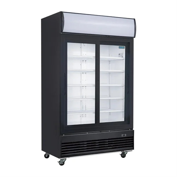 Polar G-Series Upright Display Cooler with Light Box Double Sliding Door - Black GM814-A - Hospitality Connect