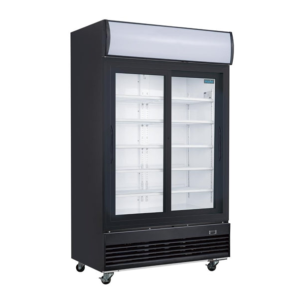 Polar G-Series Upright Display Cooler with Light Box Double Hinged Door - Black GM813-A - Hospitality Connect