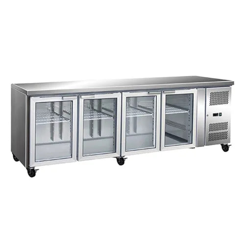 Thermaster- 4 Glass Door Gastronorm Bench Fridge GN4100TNG. - Hospitality Connect