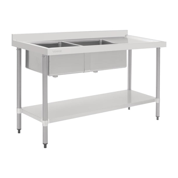 Vogue Double Bowl Sink R/H Drainer - 1800mm (90mm Drain) - Hospitality Connect