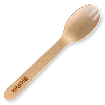 BIOPAK 16cm Wood Spork 1000 Units - Hospitality Connect