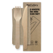 BIOPAK 16cm Wood Knife, Fork & Napkin Set 400 Units - Hospitality Connect