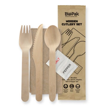BIOPAK 16cm Spoon, Fork and Napkin Set 400 Units - Hospitality Connect
