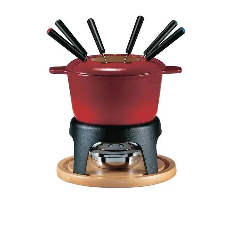 Swissmar Sierra 11 Piece Fondue Set, Cast Iron - Cherry Red - Hospitality Connect