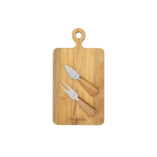PEER SORENSEN 3 Pc Cheese Knife and Rectangular Board Set, 30 x 16 x 1.5cm Teak - Hospitality Connect