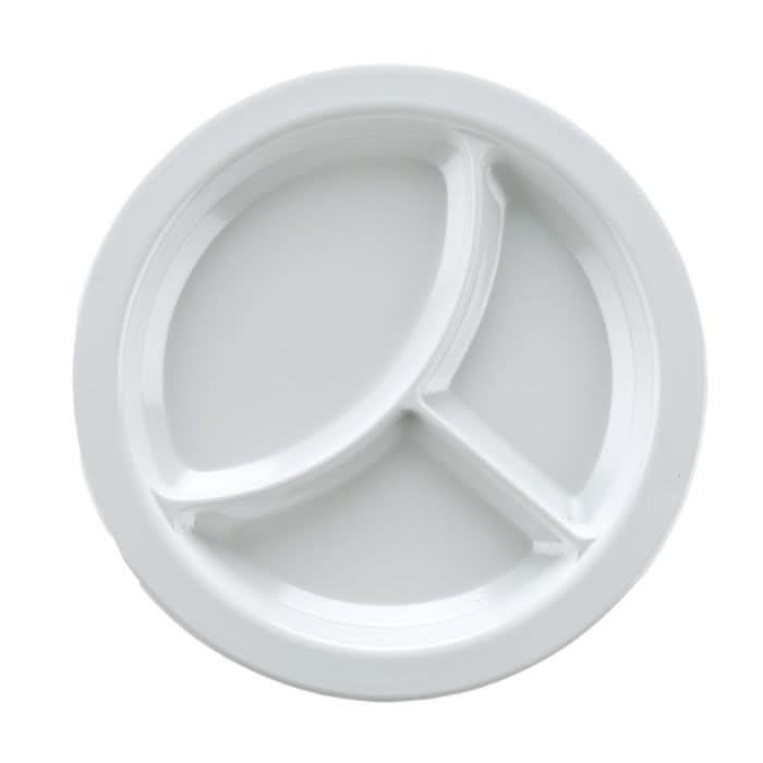 Aladdin Temp-Rite 9 Entrée Dish, Alacite, Reusable, 3-Cavity, Round, White Box of 12 J420 - Hospitality Connect