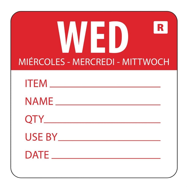 Hygiplas Day Of the Week Removable Food Prep Label Wednesday 2'' (Roll 500)