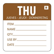 Hygiplas Day Of the Week Removable Food Prep Label Thursday 2'' (Roll 500)