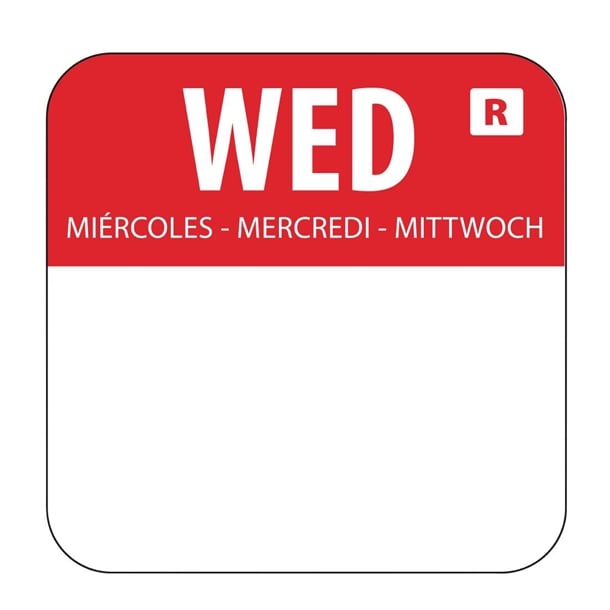 Hygiplas Day of the Week Removable Label Wednesday 1'' (Roll 1000)