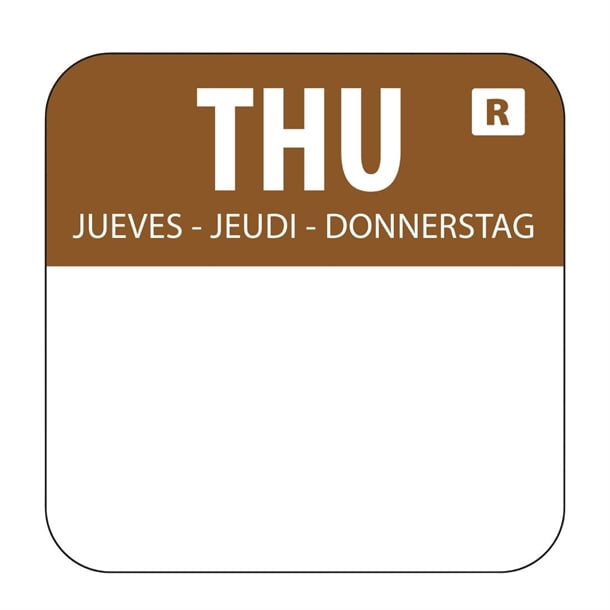 Hygiplas Day of the Week Removable Label Thursday 1'' (Roll 1000)