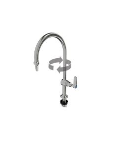 3Monkeez Guardian-S/S Type 16 laboratory tap with lever handle, swivel spout, tube nozzle, 1/2" BSP inlet, stainless steel finish.