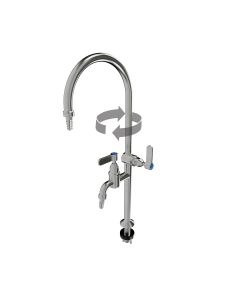 3Monkeez Guardian-S/S Type 8 laboratory tap with lever handle, swivel spout, tube nozzle, 1/2" BSP inlet, stainless steel finish.