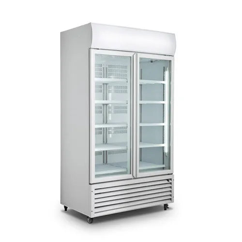 Thermaster Double Glass Door Colourbond Upright Drink Fridge - LG-1200GT. - Hospitality Connect