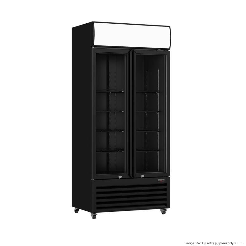 Thermaster Double glass door black colourbond upright drink fridge LG-580BP