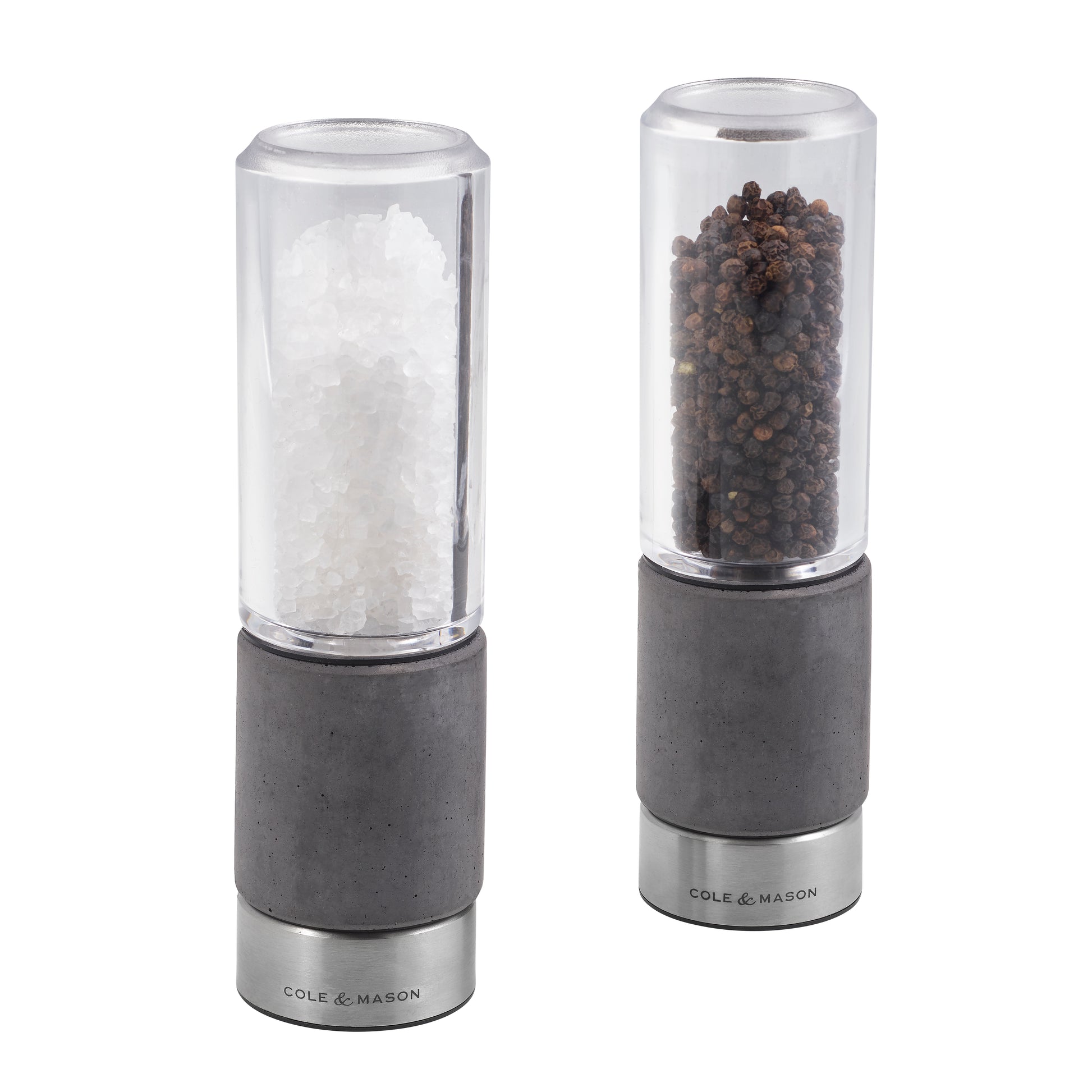 Cole & Mason Regent concrete gift set featuring a salt and pepper grinder with a modern, textured concrete finish.