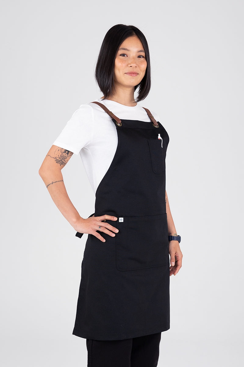 Aussie Chef Luca Black Tan Straps Apron