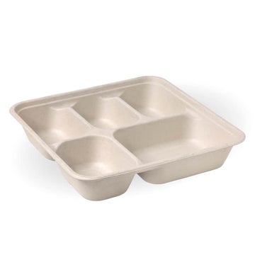 BIOPAK 5-Compartment Large Natural Plant Fibre Takeaway Base 300 Units